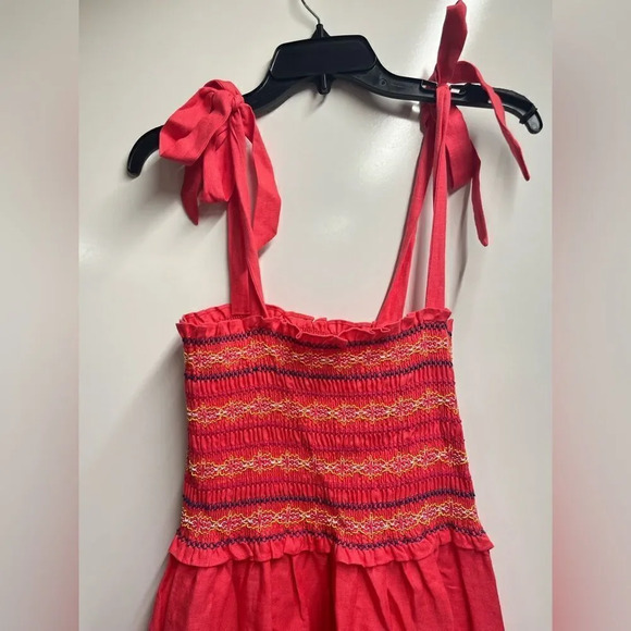 Cara Cara NEW NWT Jenny Tie Shoulder Linen Midi Dress Hibiscus Size Medium - Picture 4 of 9